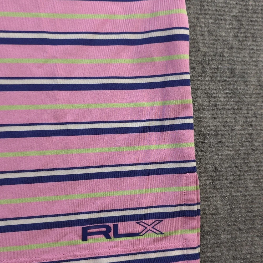 RLX‎ Ralph Lauren Polo Large Pink Blue Striped Congressional Logo Short Sleeve